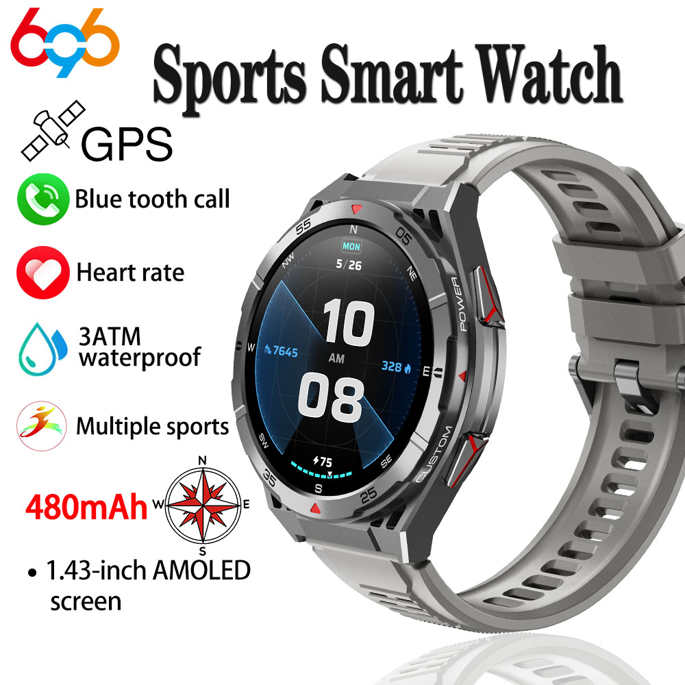 Smartwatch Face - GPS,スポーツコンパス,気圧,Bluetooth通話,Amoled Screen,480mAh,新品を備えた防水スマートウォッチ