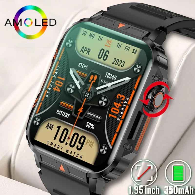 Smartwatch Face - 男性用のAmoledミリタリースポーツウォッチ,AndroidおよびiOS用のBluetooth通話付きスマートスポーツウォッチ,防水IP68,1.91