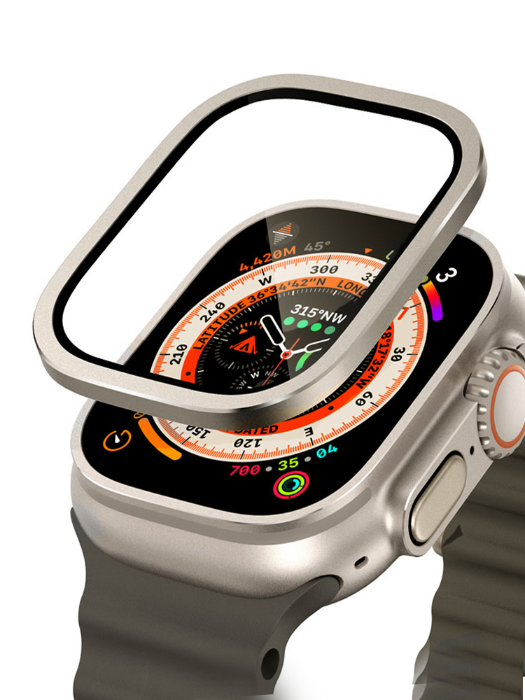 Smartwatch Case - Apple Watch用の傷防止強化ガラス,チタンメタルフレーム,スクリーンプロテクター,アクセサリー,ウルトラシリーズ2,49mm