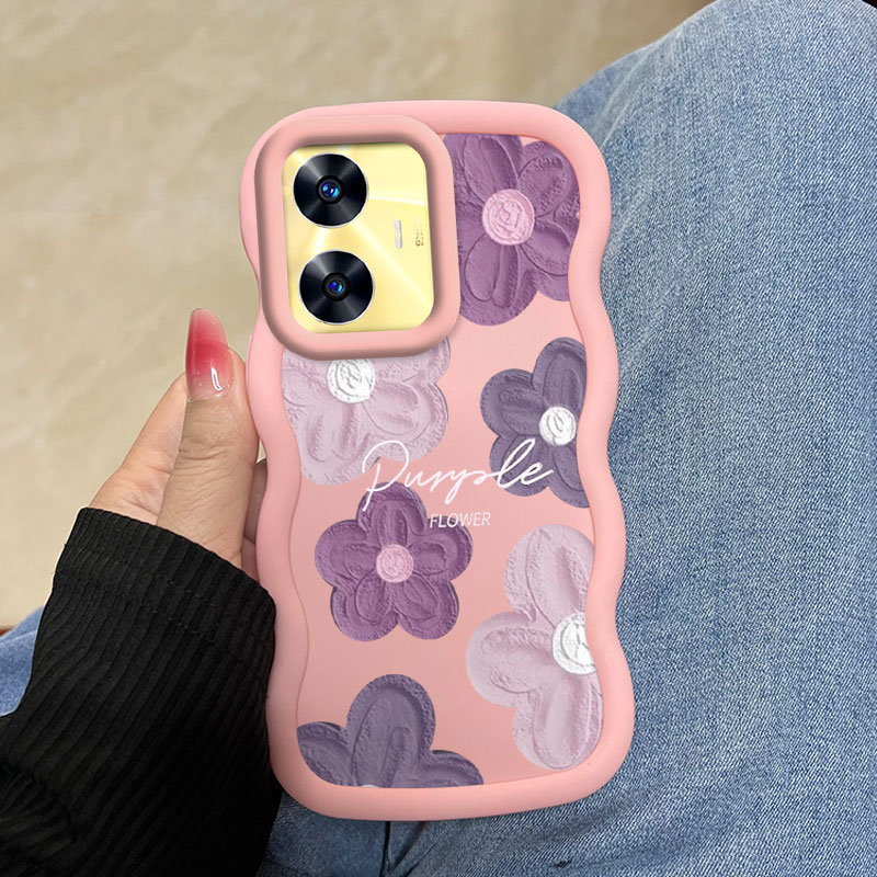Realme Note 50 - Realme C55 ピンクと紫の花柄ケース 柔軟性があり、エレガントでカジュアルなデザイン Realme Note