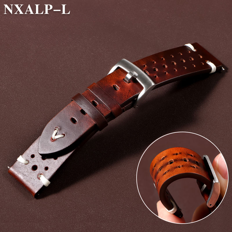 Nylon Nato Strap - レザーウォッチストラップ,レトロスタイル,オイルワックス変色,手作りステッチ,牛革,通気性,クイックリリース,20mm, 22mm