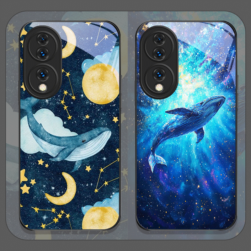 Huawei Nova 12 - 漫画風星空青いクジラプリント強化ガラス製スマホケース Huawei Nova 13 Pro 12