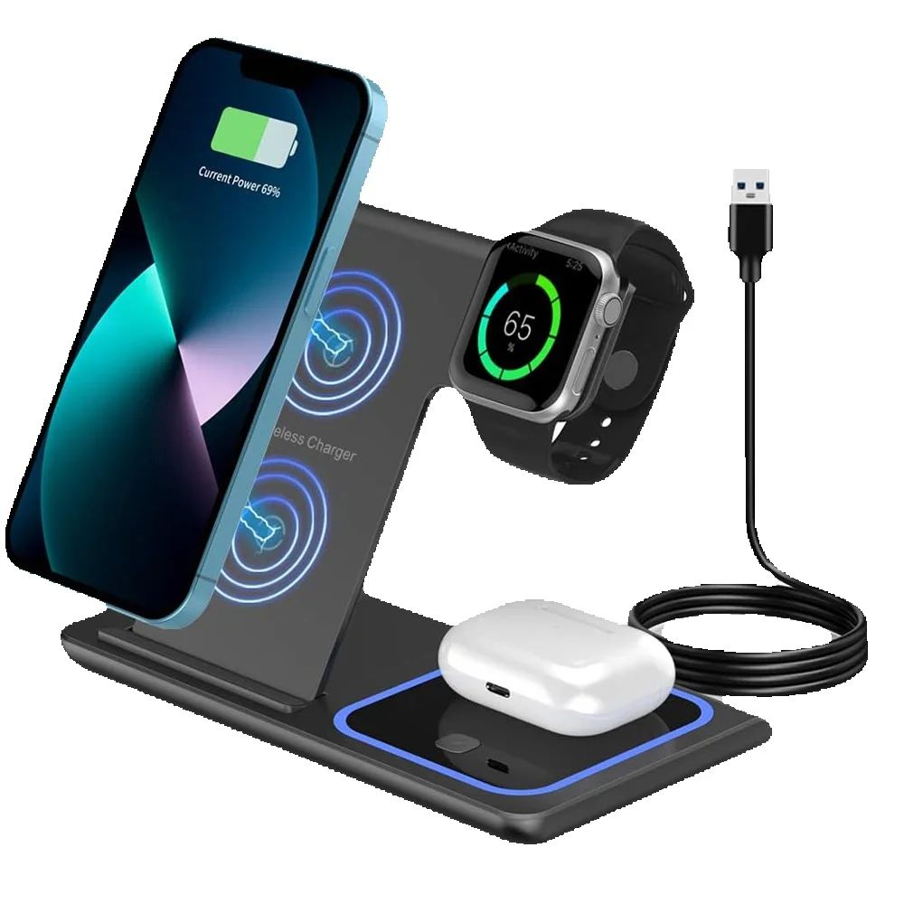 Smartwatch Ac - 15W 3in1 LED高速ワイヤレス充電スタンド 折りたたみ式充電ステーション iPhone17-11 Apple