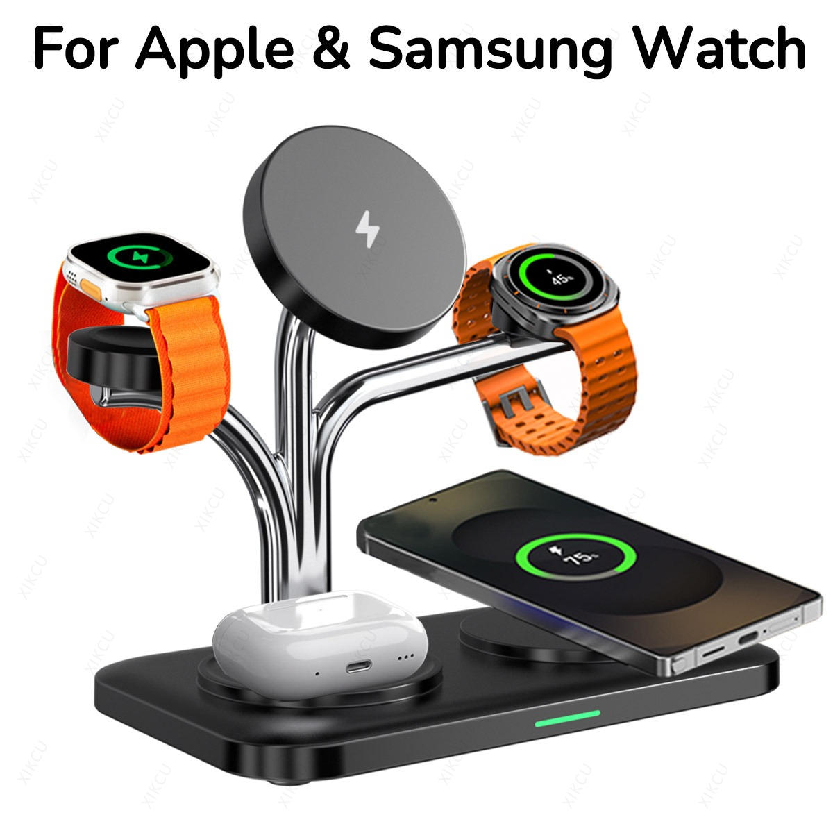 Smartwatch Ac - 5 in 1 磁気ワイヤレス充電器、デュアルフォンとウォッチの急速充電、iPhone 17～12、Samsung、Apple/Galaxy Watch、AirPods
