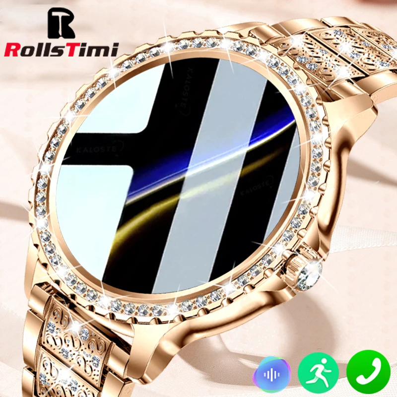 Smartwatch Face - ファッション高級ゴールド女性スマートウォッチ心拍数血中酸素睡眠モニタリングダイヤモンドブレスレット Bluetooth 通話スマートウォッチレディース