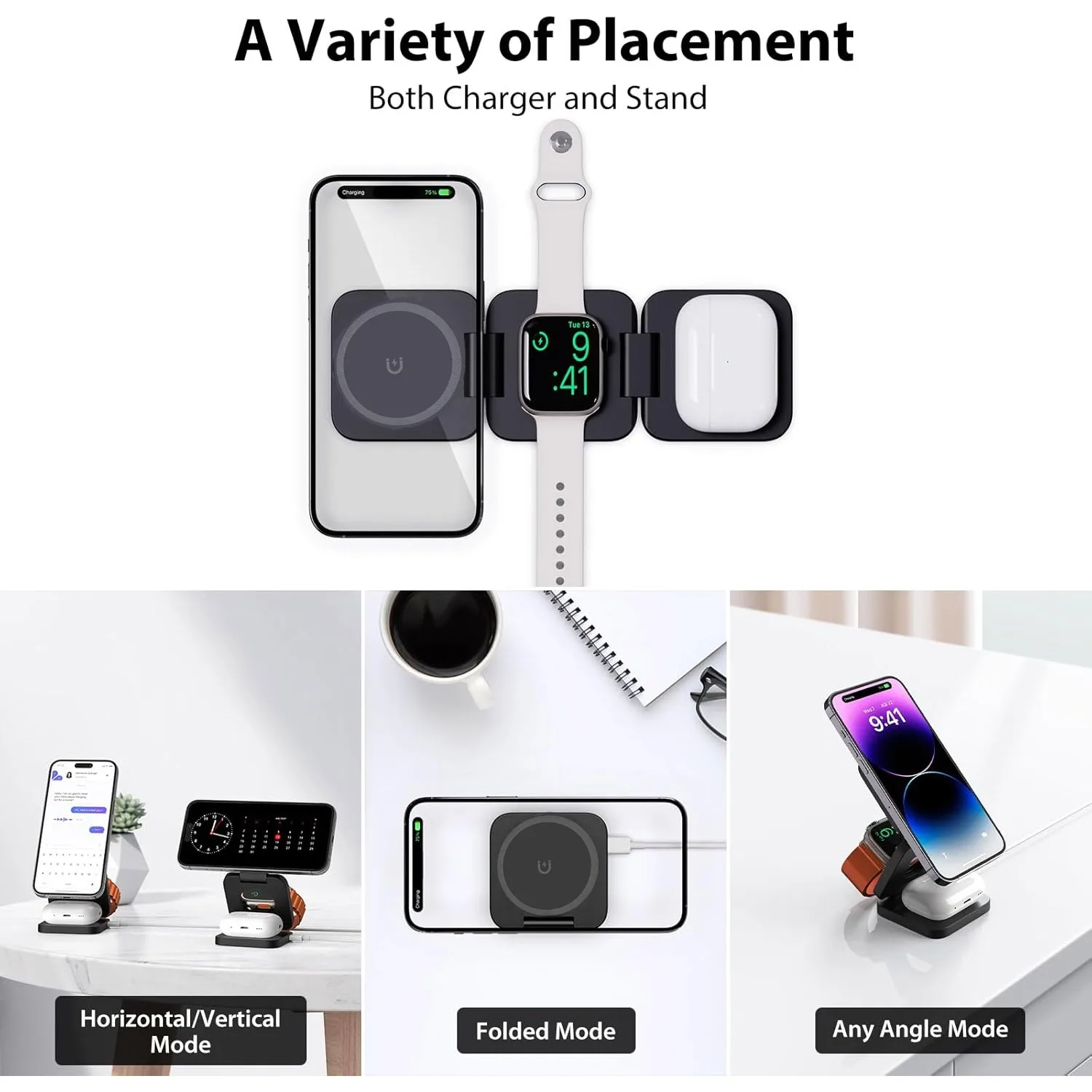 折りたたみ式3in1急速ワイヤレス充電器、iPhone 16 - Smartwatch Ac のレビューと価格