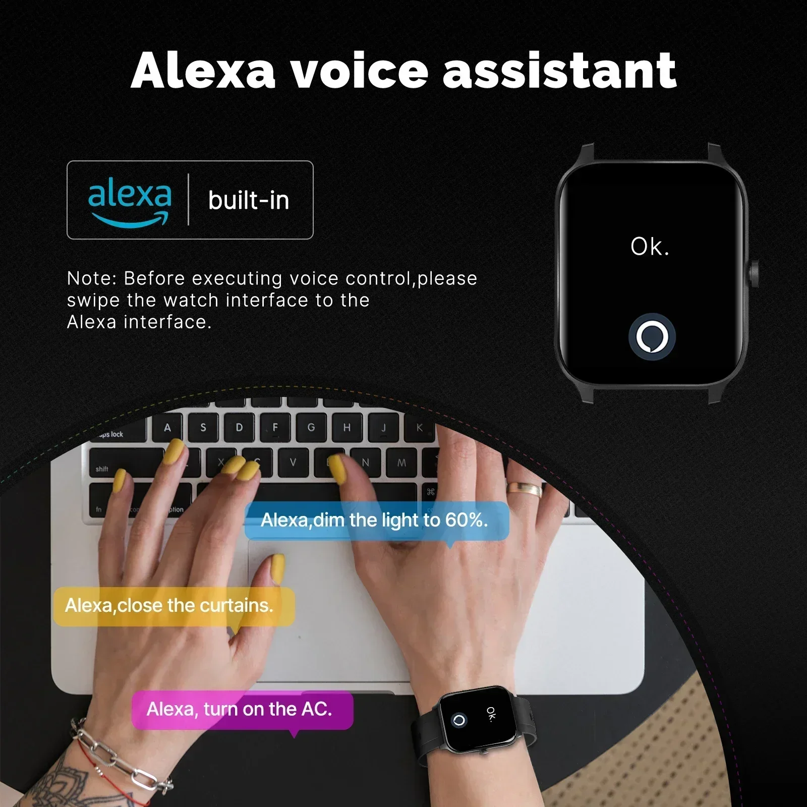 MOES スマートウォッチ Alexa 内蔵フィットネストラ - Smartwatch Face のレビューと価格