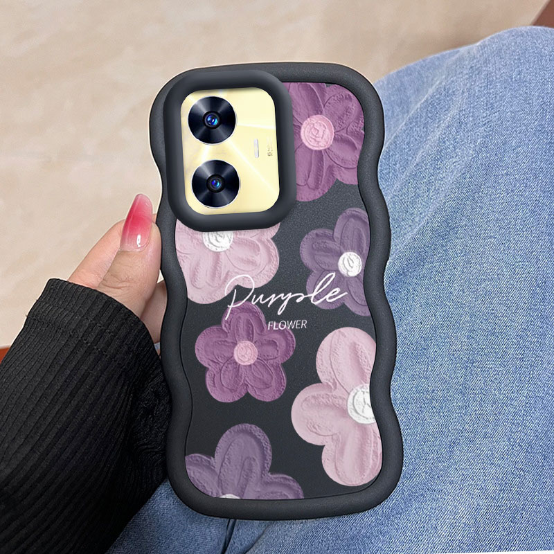 Realme C55 ピンクと紫の花柄ケース 柔軟性があり、 - Realme Note 50 のレビューと価格