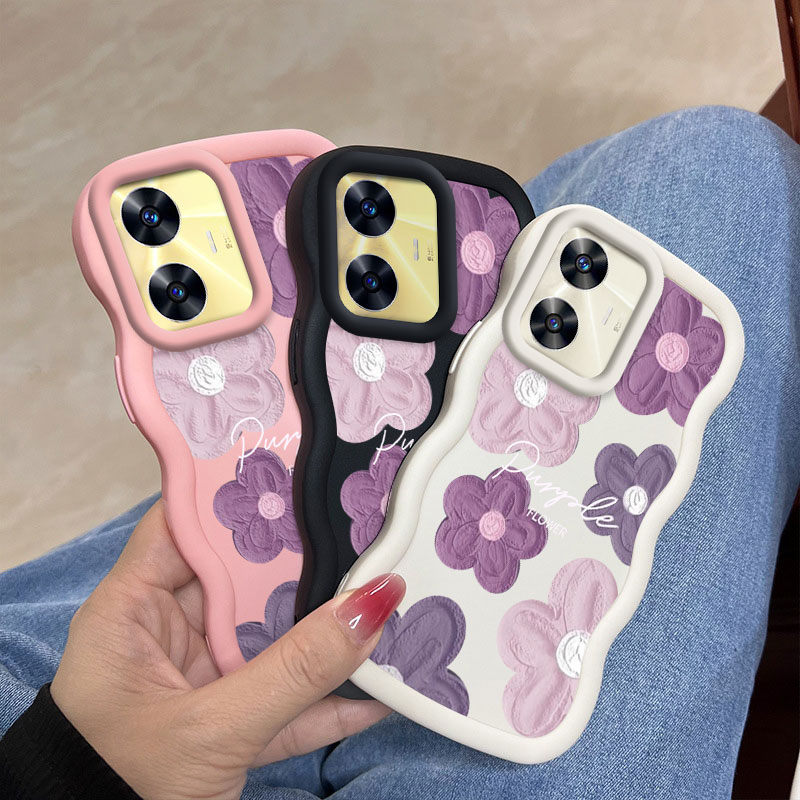 Realme C55 ピンクと紫の花柄ケース 柔軟性があり、 - Realme Note 50 のレビューと価格