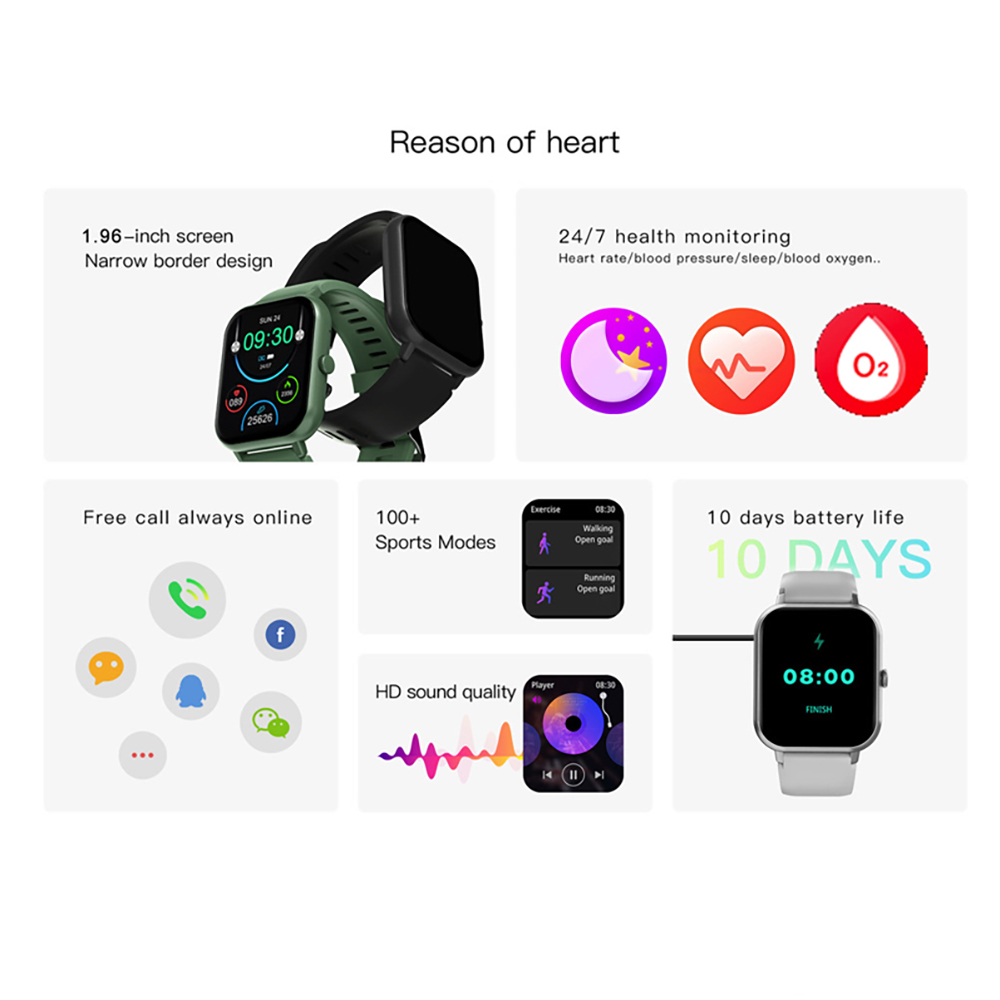 男性と女性のための青い防水時計,24時間の健康モニター,10 - Smartwatch Face のレビューと価格