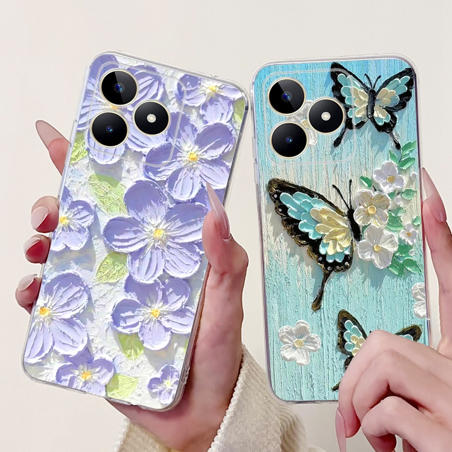 Realme用のかわいい猫の絵が描かれたカバー,透明なシリコ - Realme Note 50 のレビューと価格
