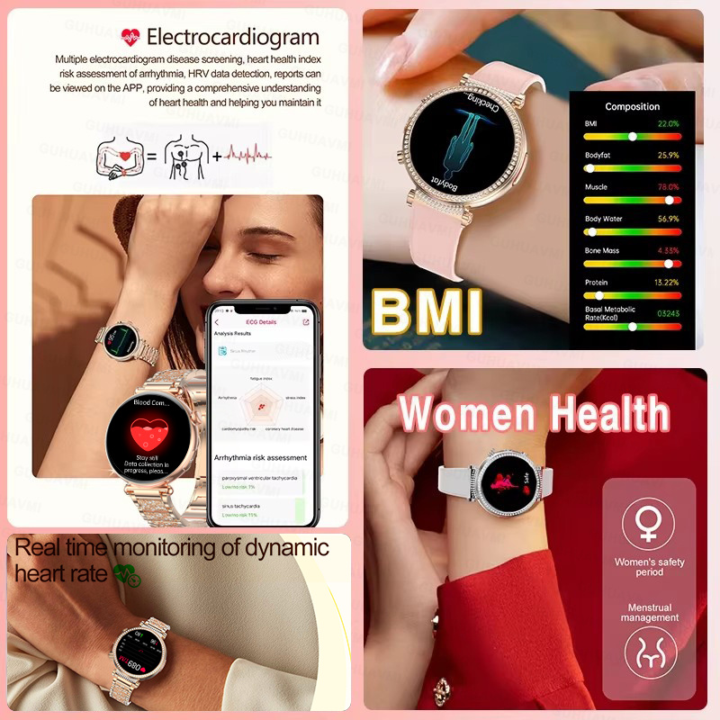 女性向け1.27インチスマートウォッチ、健康ECG、スポーツ - Smartwatch Custom のレビューと価格