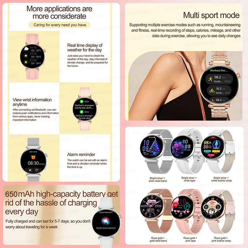 女性向け1.27インチスマートウォッチ、健康ECG、スポーツ - Smartwatch Custom のレビューと価格
