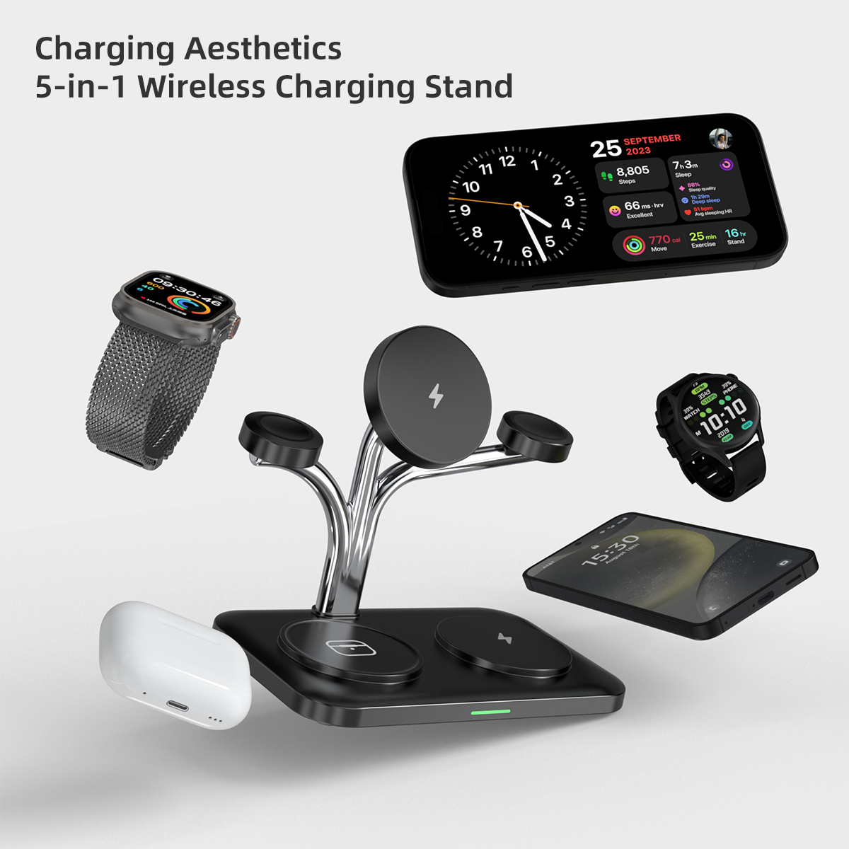 5 in 1 磁気ワイヤレス充電器、デュアルフォンとウォッチ - Smartwatch Ac のレビューと価格